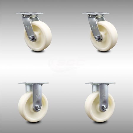 Service Caster 6 Inch Stainless Steel Nylon Caster Set with Roller Bearing 2 Swivel 2 Rigid SCC SCC-SS30S620-NYR-2-R-2